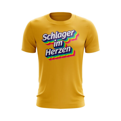 Schlager T-Shirt in Gelb "Schlager im Herzen" Regenbogen unisex Frauen Männer