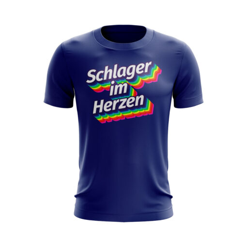 Schlager T-Shirt in Blau "Schlager im Herzen" Regenbogen unisex Frauen Männer