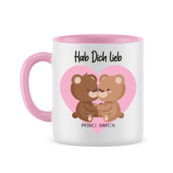 Tasse in Weiß/Rosa - Ich hab dich lieb - Prince Damien - Bärchen mit Herzhintergrund